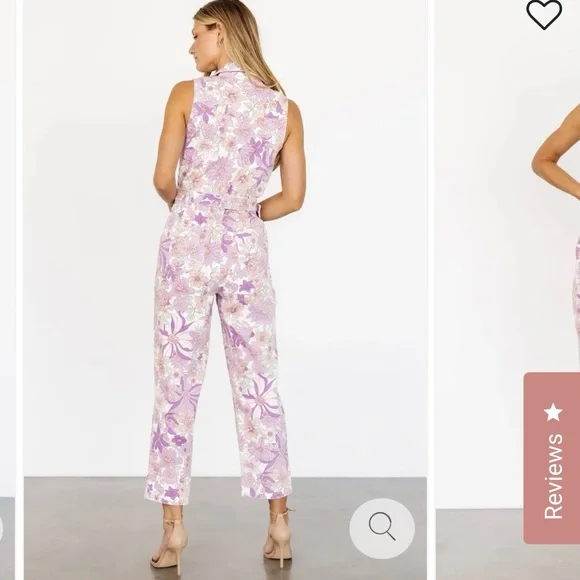 Floral Sleeveless Jumpsuit - Lilac and White - Picture 3 of 8